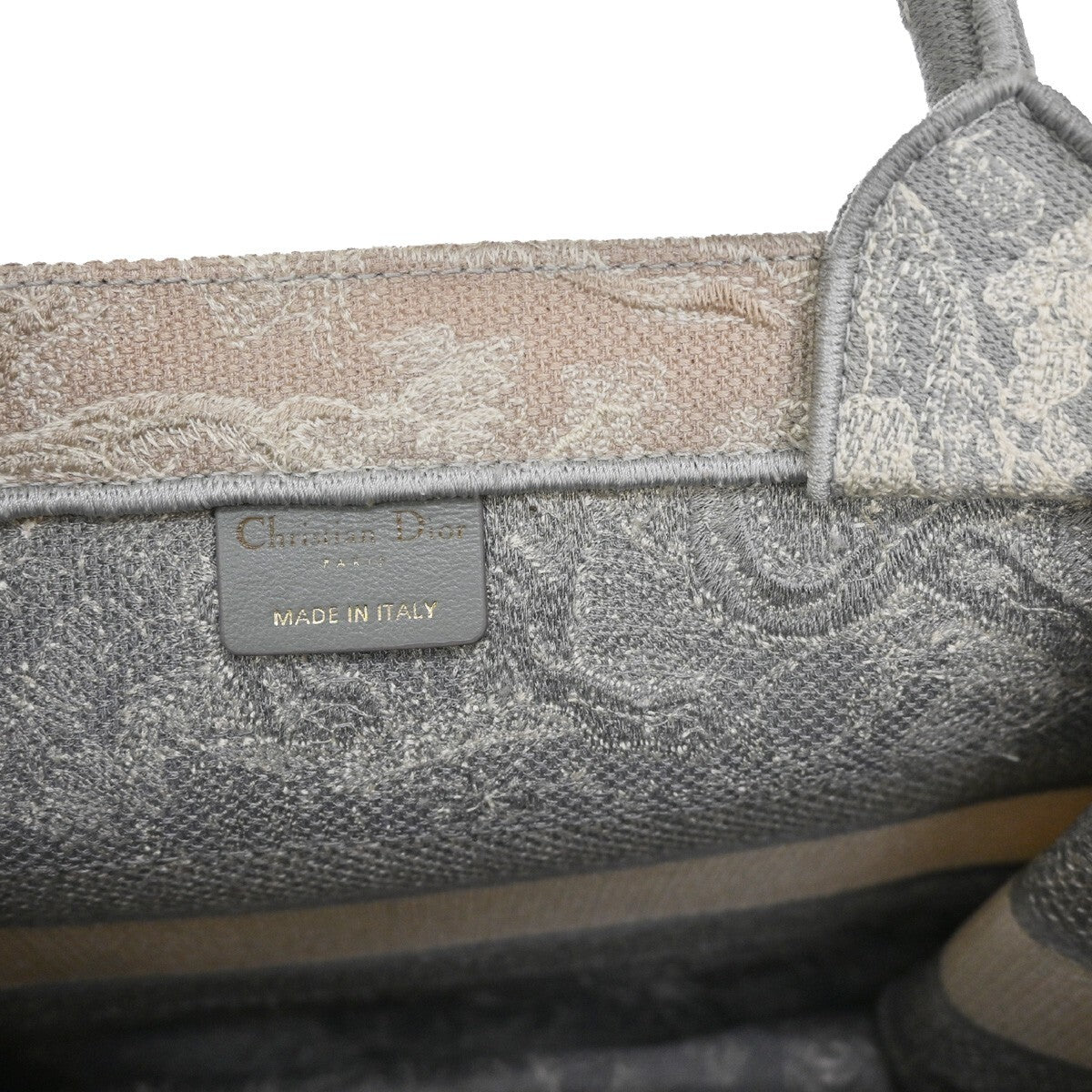 Christian Dior Book Tote Embroidered Canvas, Gray, Canvas, Tote Bag