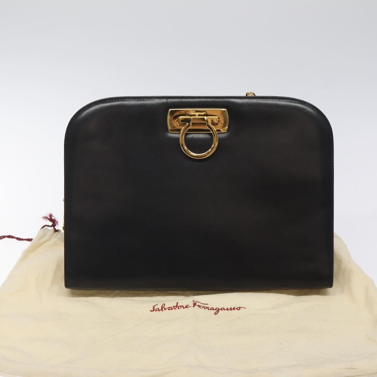 Salvatore Ferragamo Vintage Gancini Chain Shoulder Bag Leather, BLACK, LEATHER, Shoulder bag