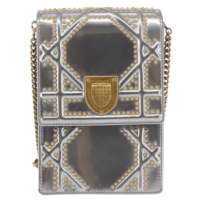 Christian Dior Ultra Matte Diorama Vertical Clutch on Chain Studded Leather, SILVER, PATENT_LEATHER, Clutche & pouche