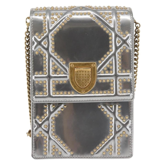 Christian Dior Ultra Matte Diorama Vertical Clutch on Chain Studded Leather, SILVER, PATENT_LEATHER, Clutche & pouche