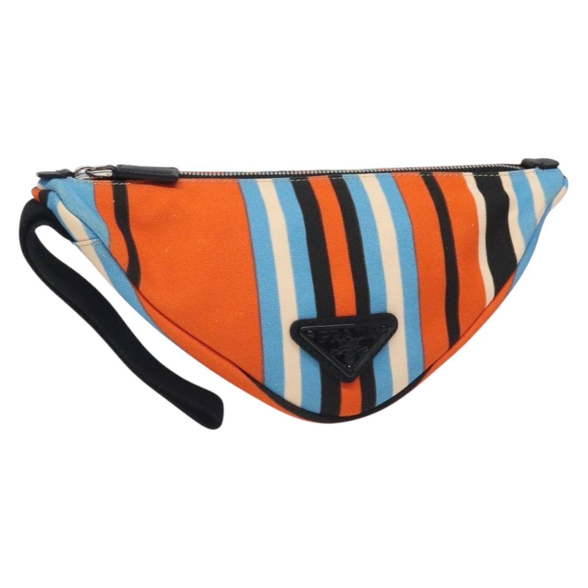 Prada Triangle Logo Wristlet Pouch Canvas, ORANGE, CANVAS, Clutche & pouche
