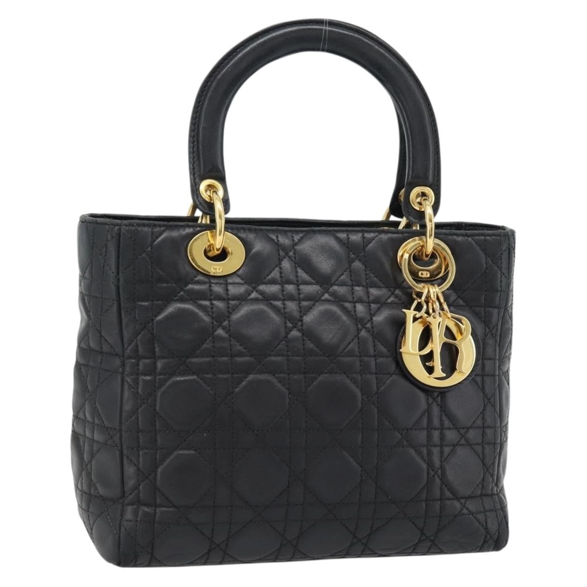 Christian Dior Lady Dior Bag Leather, Black, Leather, Handbag