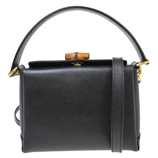 Gucci Vintage Convertible Bamboo Box Crossbody Bag Leather, Black, Leather, Handbag