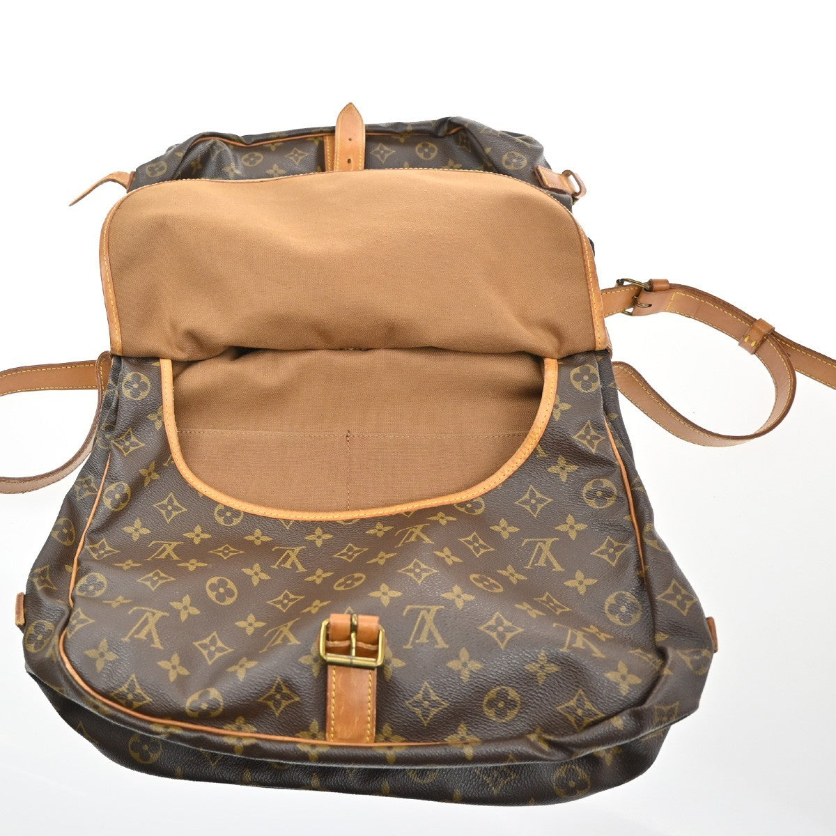 Louis Vuitton Saumur Handbag Monogram Canvas, BROWN, LEATHER, Shoulder bag