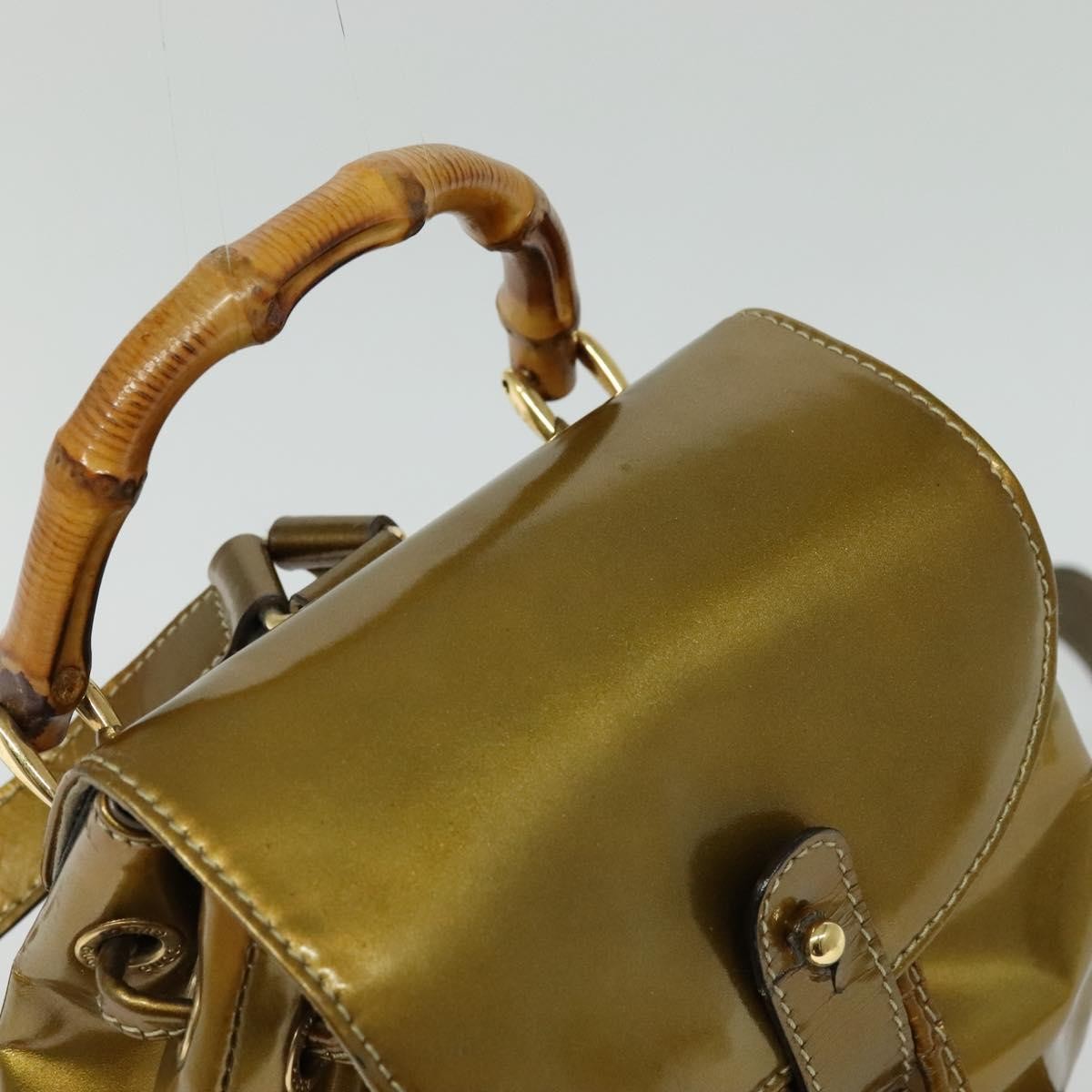 Gucci Vintage Bamboo Backpack Patent, GOLD, PATENT_LEATHER, Backpack