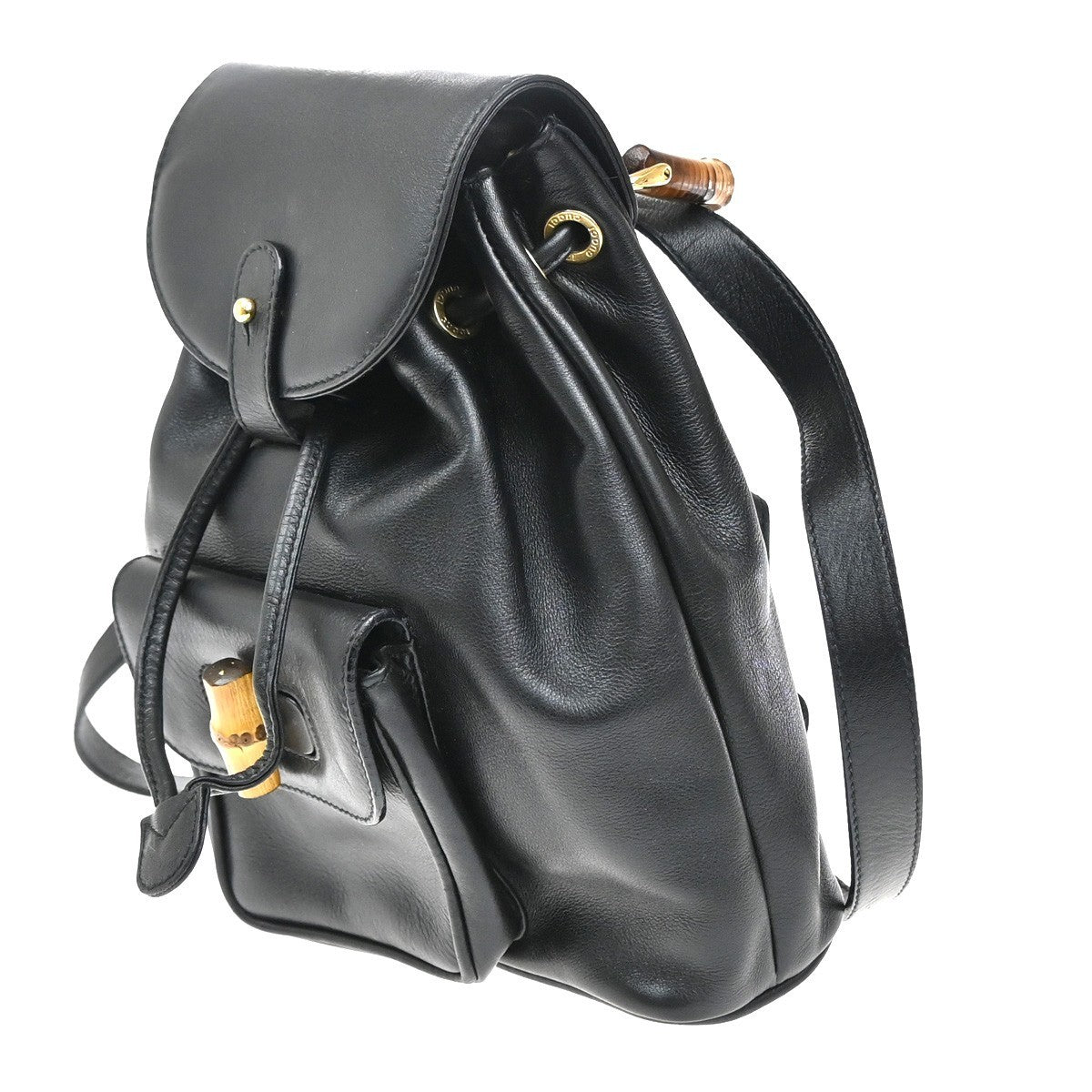 Gucci Vintage Bamboo Backpack Leather, BLACK, LEATHER, Backpack