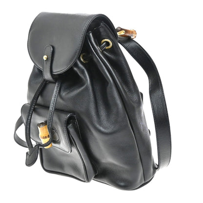 Gucci Vintage Bamboo Backpack Leather, BLACK, LEATHER, Backpack