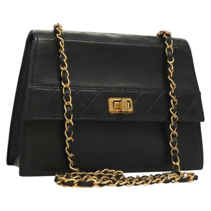 Chanel Vintage Trapezoid CC Flap Bag Leather, BLACK, LEATHER, Shoulder bag