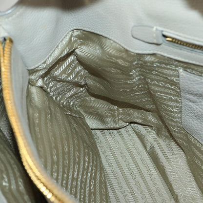 Prada Convertible Shopper Tote Vitello Daino, GRAY, LEATHER, Tote bag