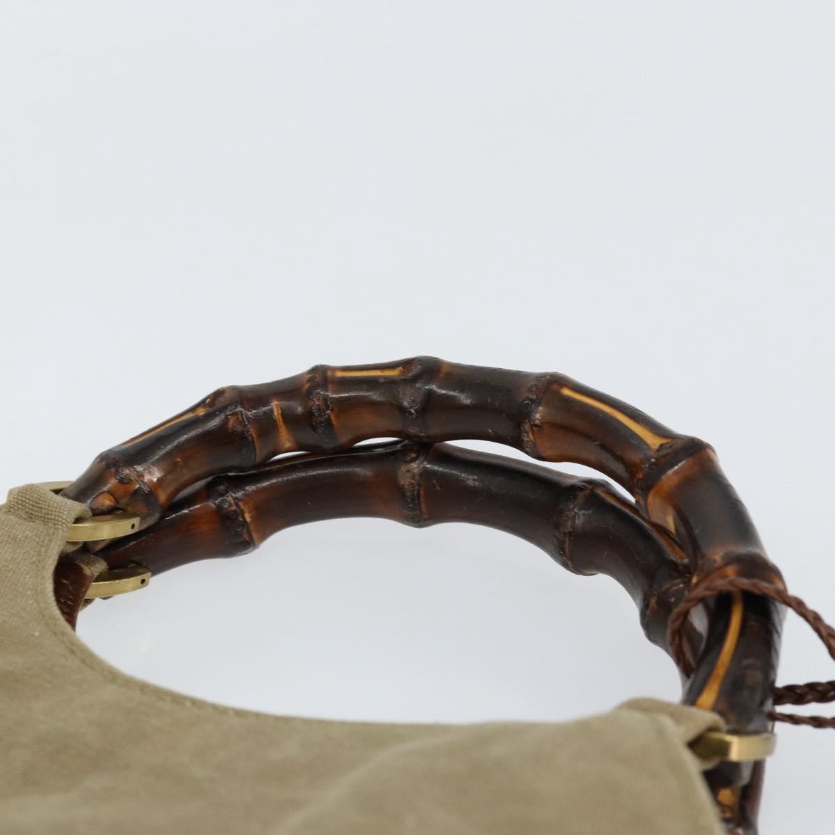 Gucci Vintage Bamboo Hobo Canvas, BEIGE, CANVAS, Handbag