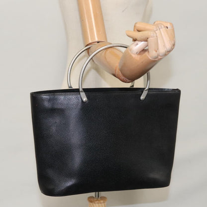 Chanel Vintage Metal Ring Tote Leather, BLACK, LEATHER, Tote bag