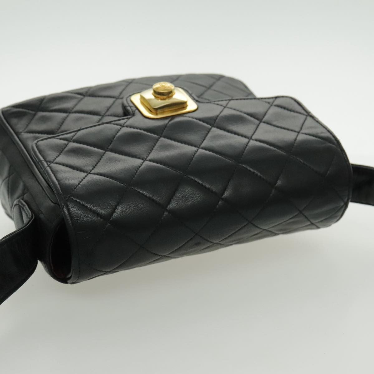 Chanel Vintage CC Pushlock Flap Bag Quilted Lambskin, BLACK, LEATHER, Shoulder bag