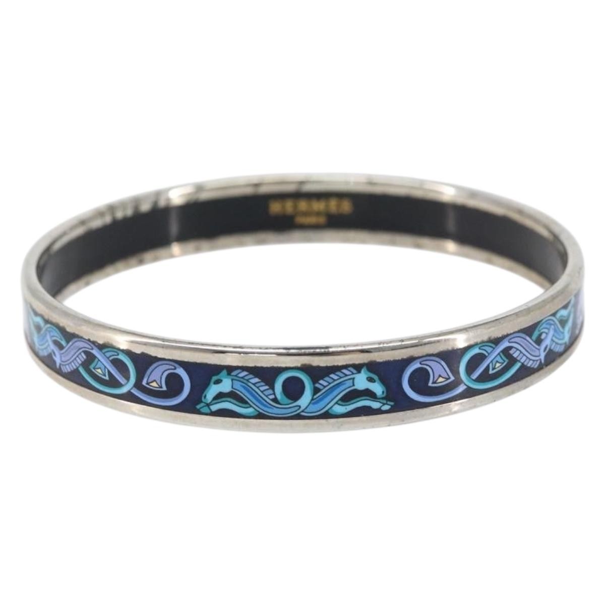 Hermes Caleche Bangle Bracelet Metal, NAVY, METAL, Bracelet