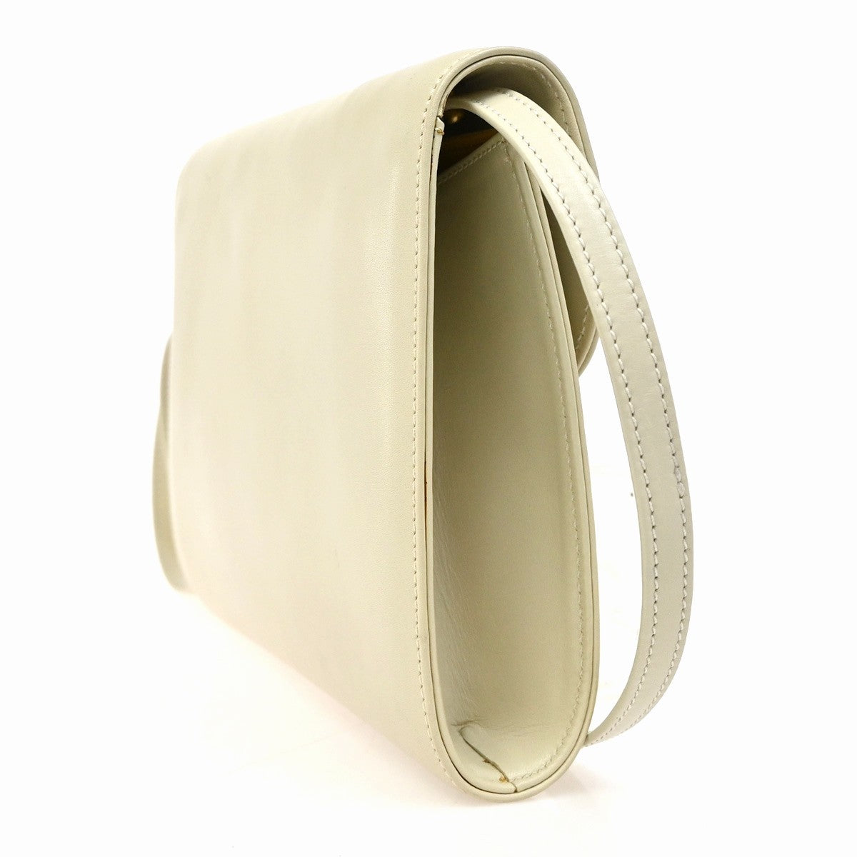 Celine Vintage Triomphe Flap Bag Leather, WHITE, LEATHER, Shoulder bag