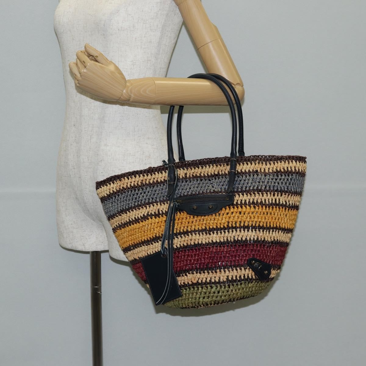 Balenciaga Panier Basket Tote Woven Raffia, MULTICOLOUR, WOOD, Tote bag