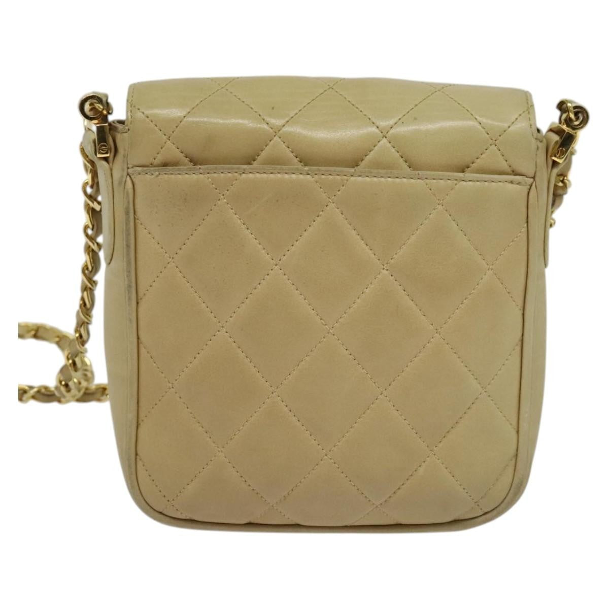 Chanel Logo Chain Shoulder Bag Leather, BEIGE, LEATHER, Shoulder bag