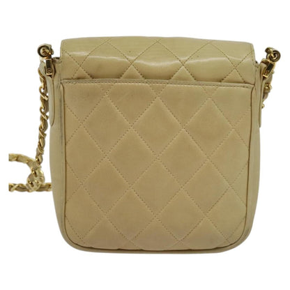 Chanel Logo Chain Shoulder Bag Leather, BEIGE, LEATHER, Shoulder bag