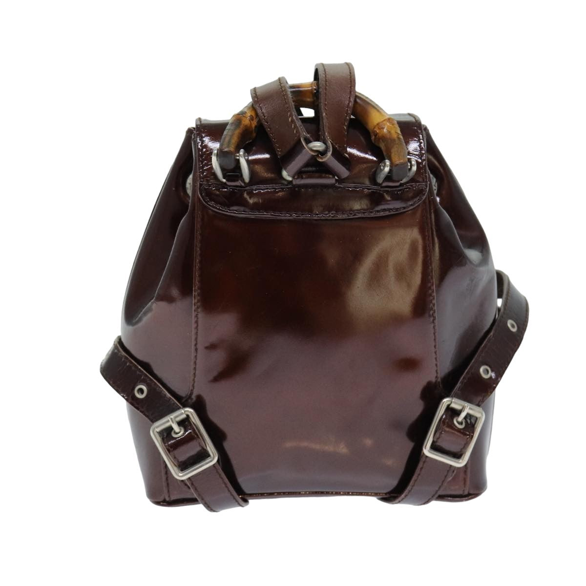 Gucci Vintage Bamboo Backpack Patent, BROWN, PATENT_LEATHER, Backpack