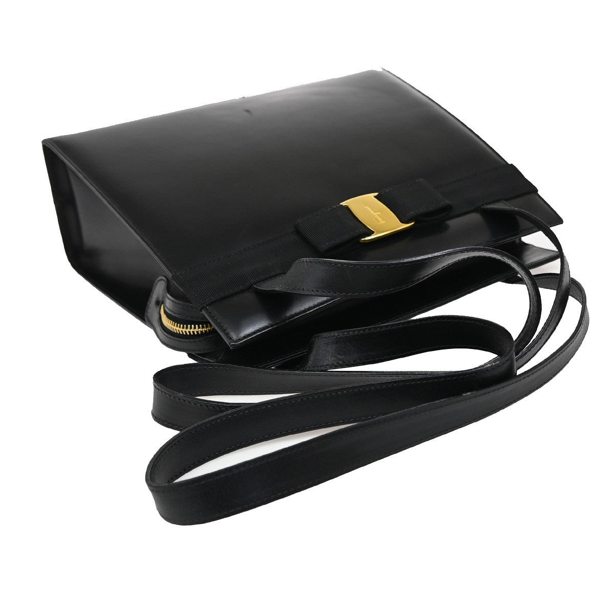 Salvatore Ferragamo Convertible Vara Bow Tote Leather, BLACK, LEATHER, Handbag