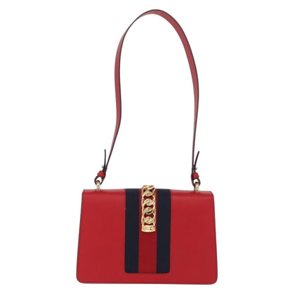 Gucci Sylvie Shoulder Bag Leather, RED, LEATHER, Shoulder bag
