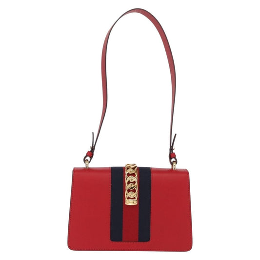 Gucci Sylvie Shoulder Bag Leather, RED, LEATHER, Shoulder bag