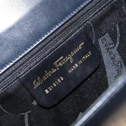 Salvatore Ferragamo Gancini Shoulder Bag Leather, NAVY, LEATHER, Shoulder bag