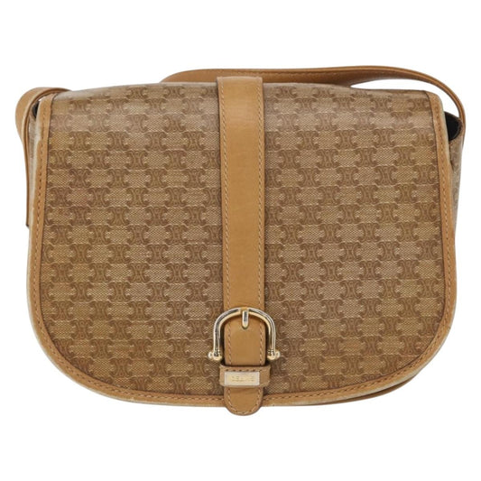 Celine Vintage Macadam Shoulder Bag Canvas and Leather, BEIGE, CANVAS, Shoulder bag