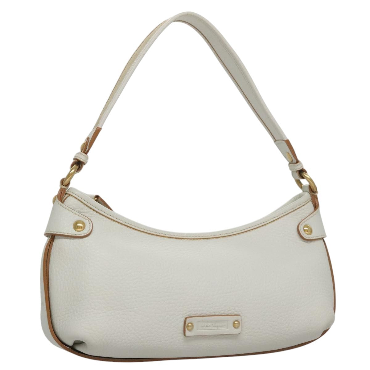 Salvatore Ferragamo Gancini Shoulder Bag Leather, WHITE, LEATHER, Shoulder bag