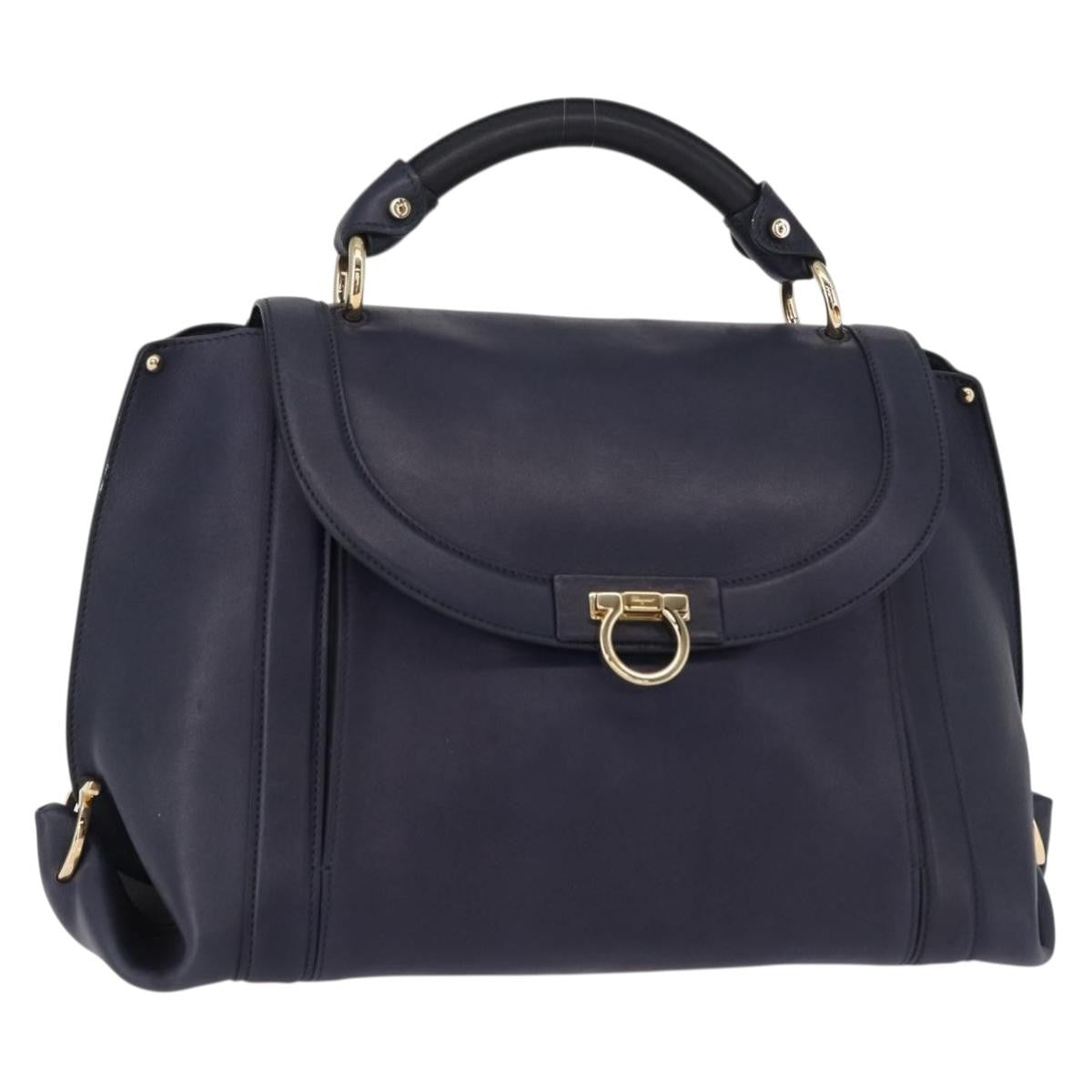 Salvatore Ferragamo Suzanna Satchel Smooth Leather, NAVY, LEATHER, Handbag