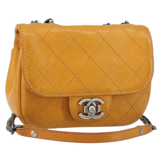 Chanel Chain Flap Bag Quilted Leather, ORANGE, LEATHER, Shoulder bag