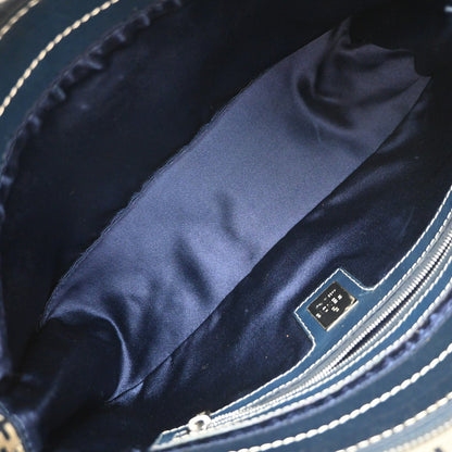 Fendi Vintage Flap Shoulder Bag Zucchino Canvas with Leather, NAVY, CANVAS, Shoulder bag