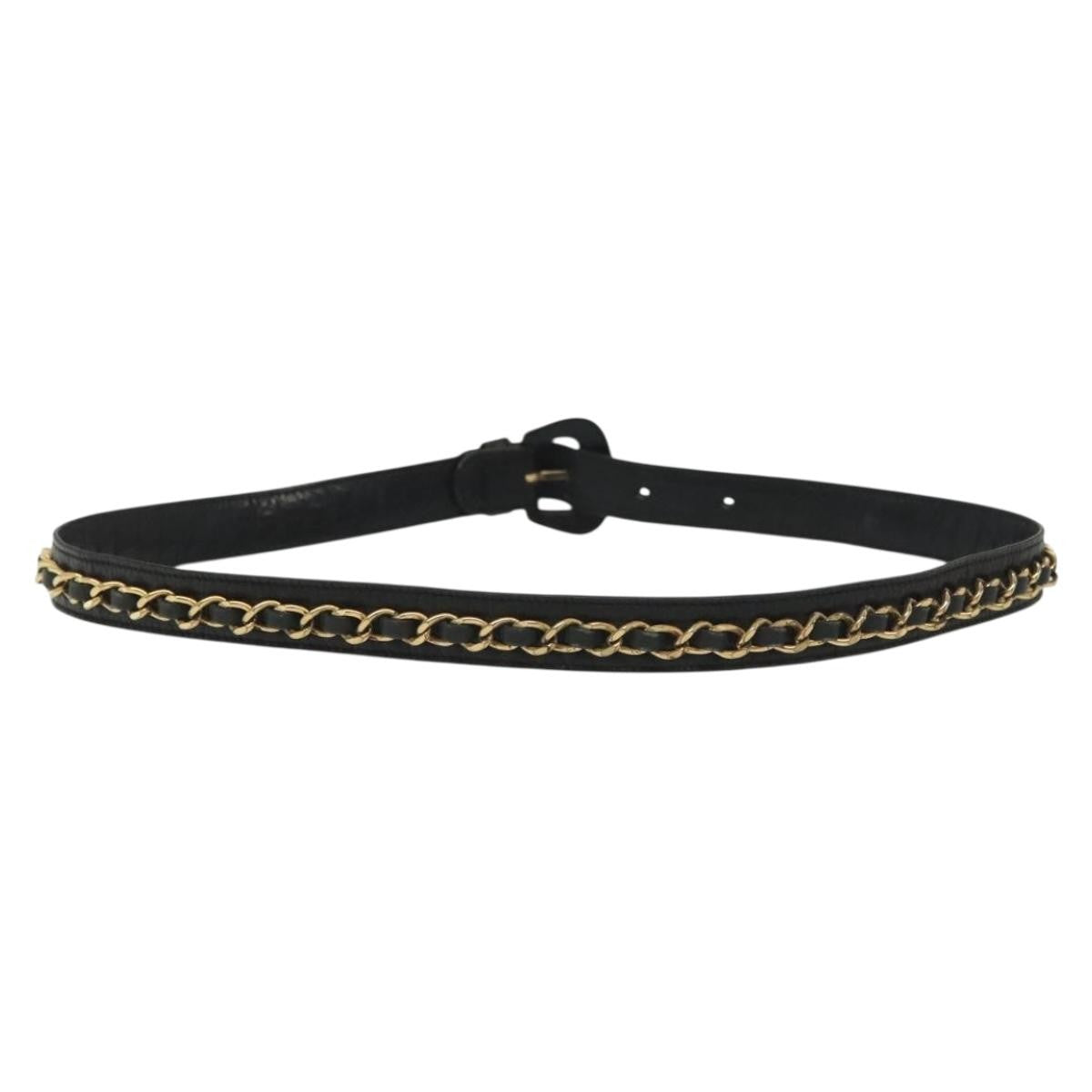 Chanel Vintage Buckle Chain Belt Leather and Metal, BLACK, LEATHER, Belts