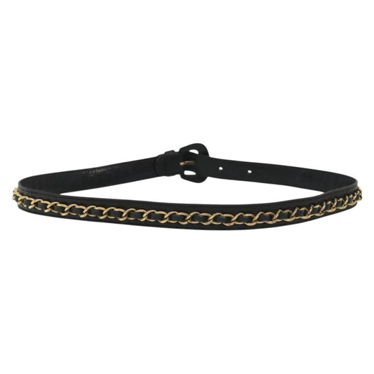 Chanel Vintage Buckle Chain Belt Leather and Metal, BLACK, LEATHER, Belts