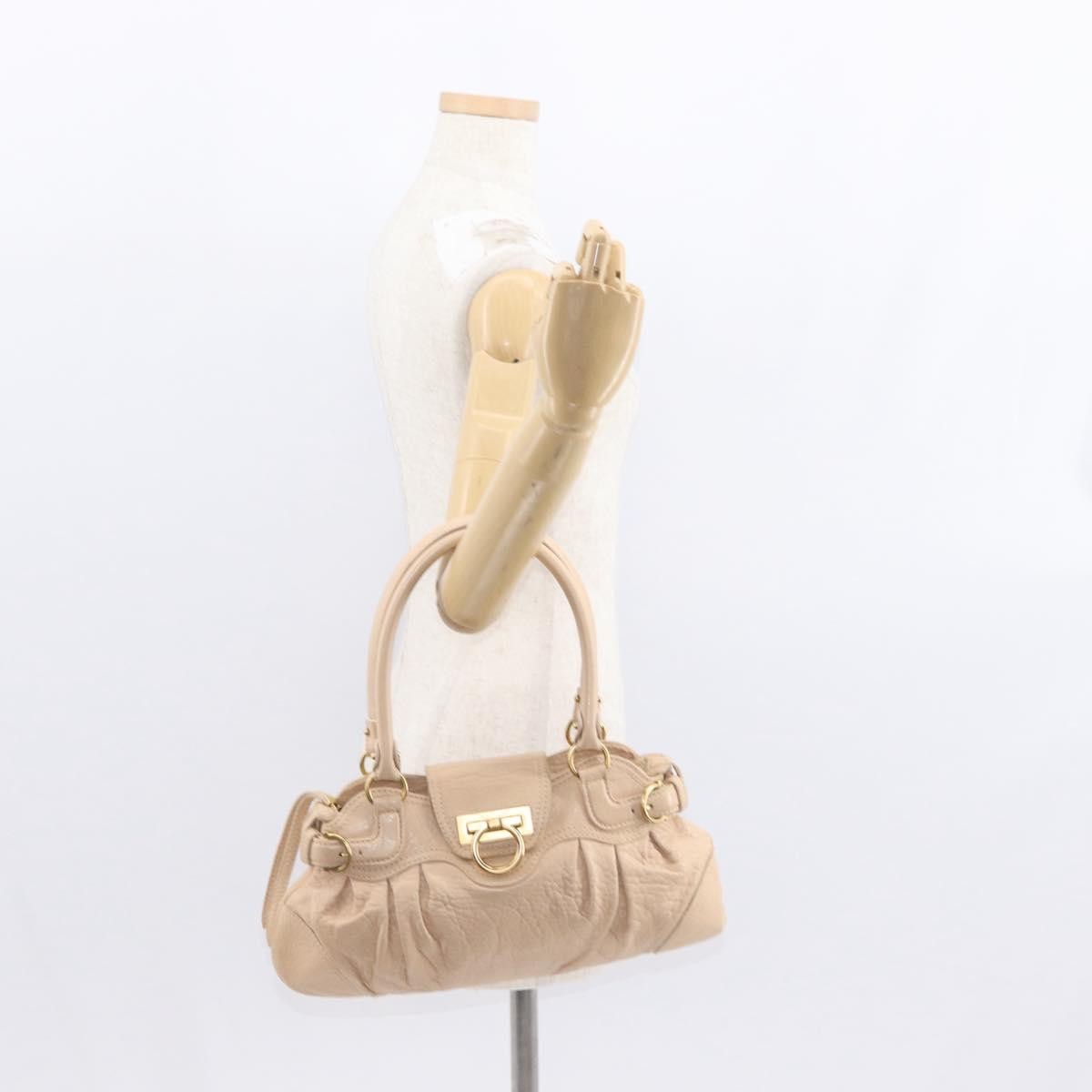 Salvatore Ferragamo Gancini handbag Leather, BEIGE, LEATHER, Handbag