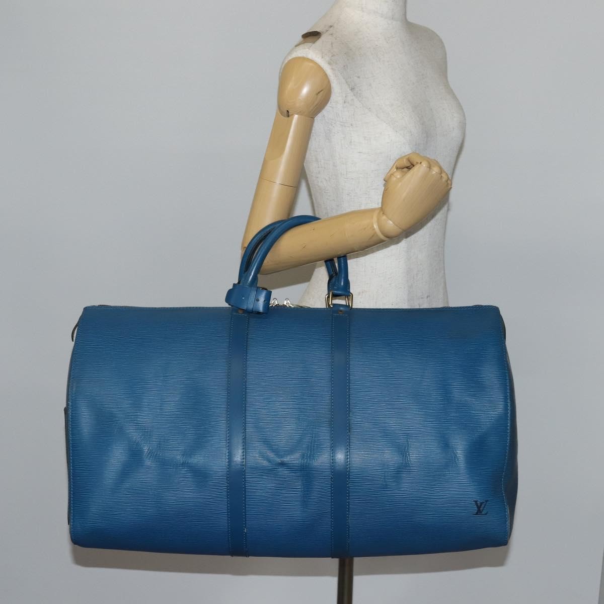 Louis Vuitton Keepall Bag Epi Leather, BLUE, LEATHER, Travel bag