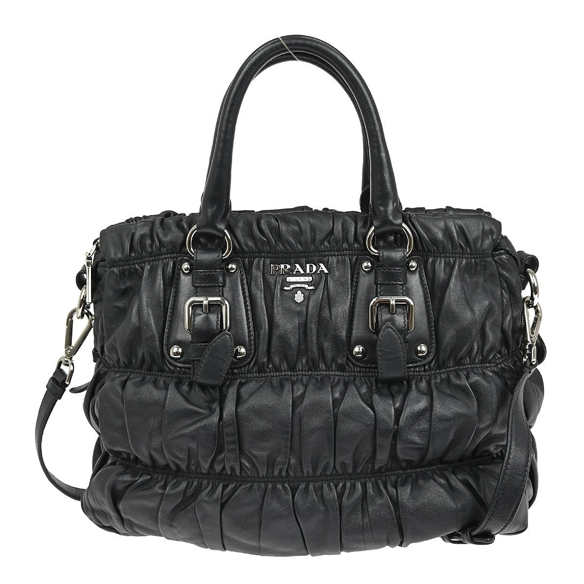 Prada Gaufre Convertible Tote Nappa Leather, BLACK, LEATHER, Tote bag