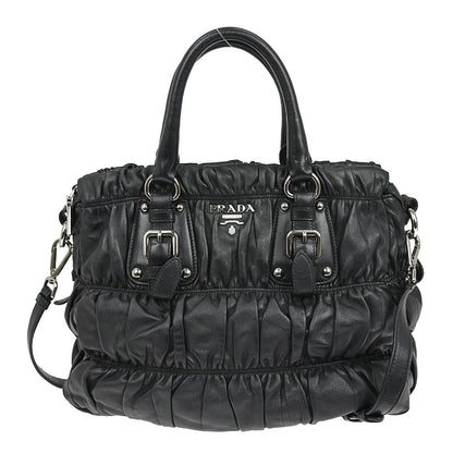 Prada Gaufre Convertible Tote Nappa Leather, BLACK, LEATHER, Tote bag