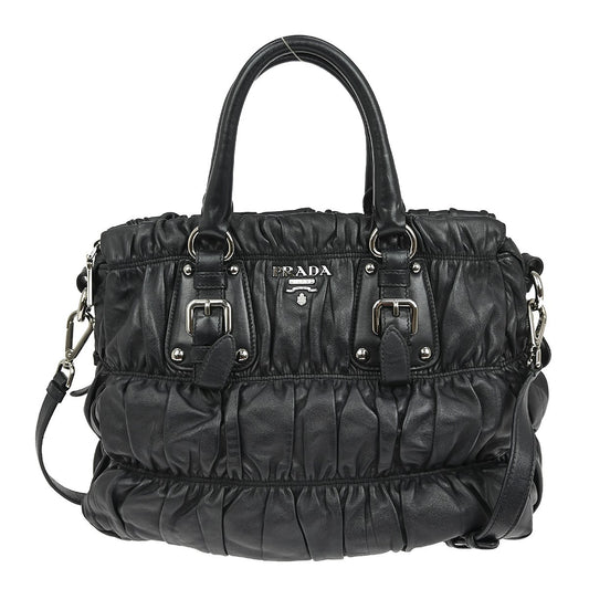 Prada Gaufre Convertible Tote Nappa Leather, BLACK, LEATHER, Tote bag
