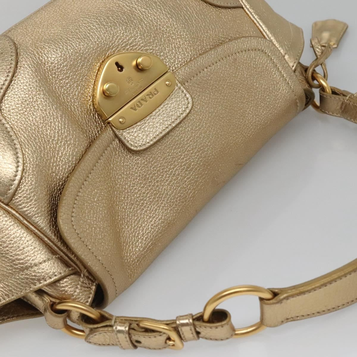 Prada Antic Pushlock Shoulder Bag Leather, GOLD, LEATHER, Shoulder bag