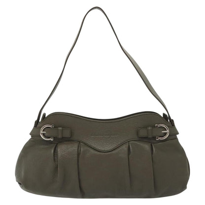 Salvatore Ferragamo Gancini Shoulder Bag Leather, GRAY, LEATHER, Shoulder bag