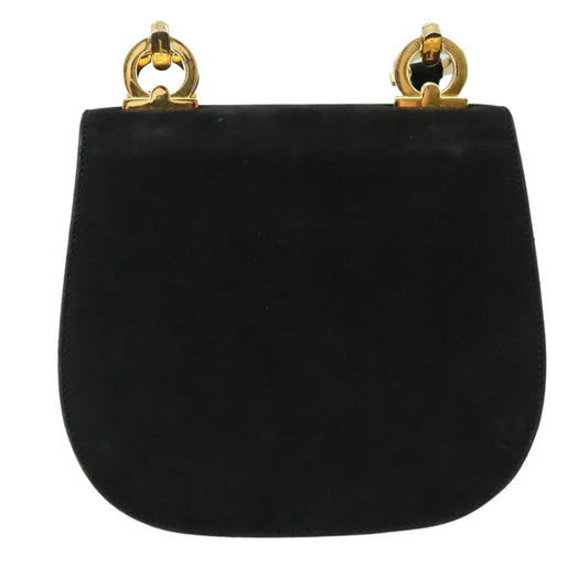 Salvatore Ferragamo Gancini Shoulder Bag Suede, BLACK, SUEDE, Shoulder bag