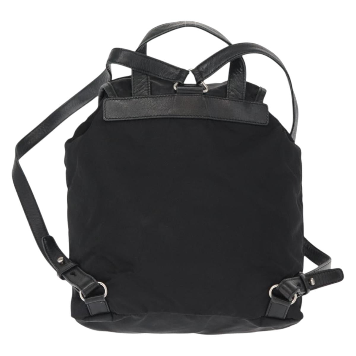 Prada Vela Double Front Pocket Backpack Tessuto with Saffiano Leather, BLACK, NYLON, Backpack