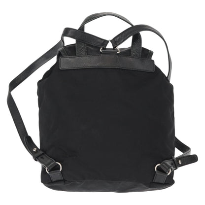 Prada Vela Double Front Pocket Backpack Tessuto with Saffiano Leather, BLACK, NYLON, Backpack