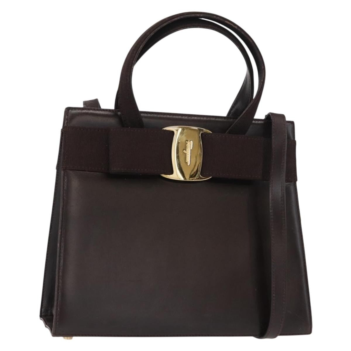 Salvatore Ferragamo Convertible Vara Bow Tote Leather, BROWN, LEATHER, Handbag