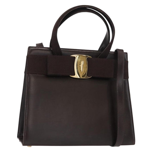 Salvatore Ferragamo Convertible Vara Bow Tote Leather, BROWN, LEATHER, Handbag