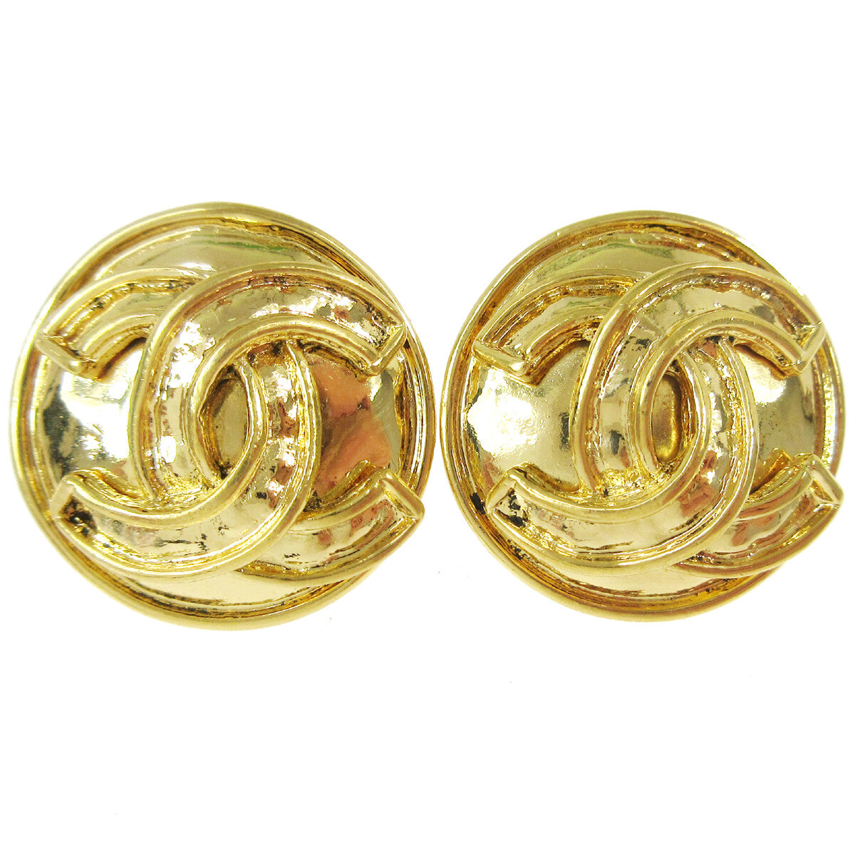 Chanel Vintage Round CC Clip-On Earrings Metal, GOLD, GOLD_PLATED, Earrings