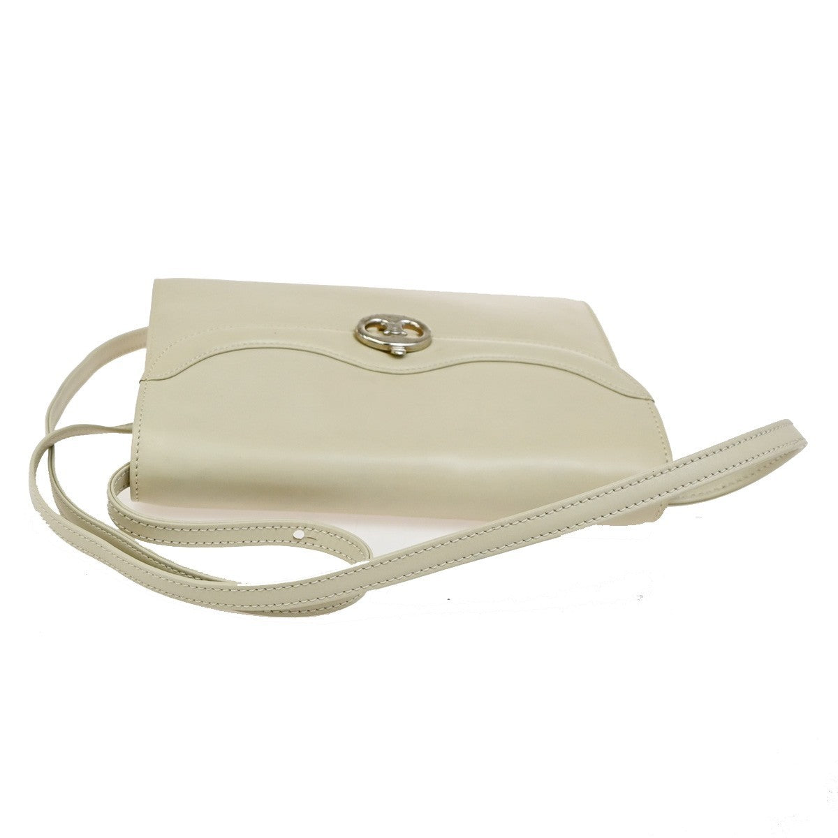 Celine Vintage Triomphe Flap Bag Leather, WHITE, LEATHER, Shoulder bag