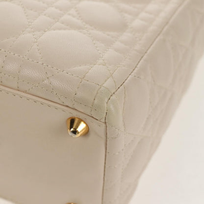 Christian Dior Vintage Lady Dior Bag Cannage, WHITE, LEATHER, Handbag