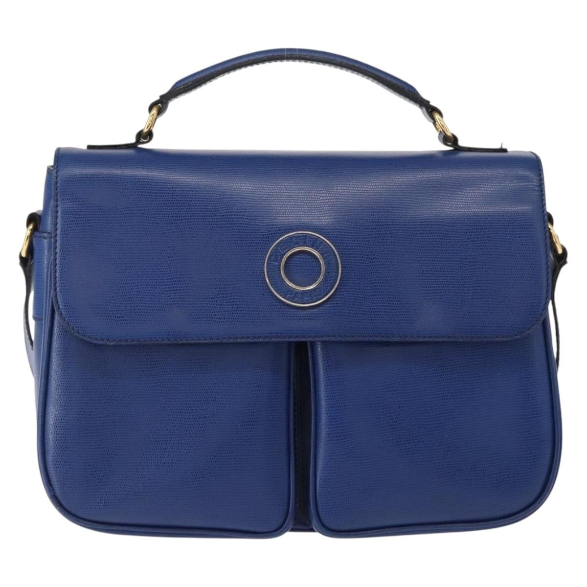 Celine Vintage Circle Logo Crossbody Bag Leather, BLUE, LEATHER, Shoulder bag