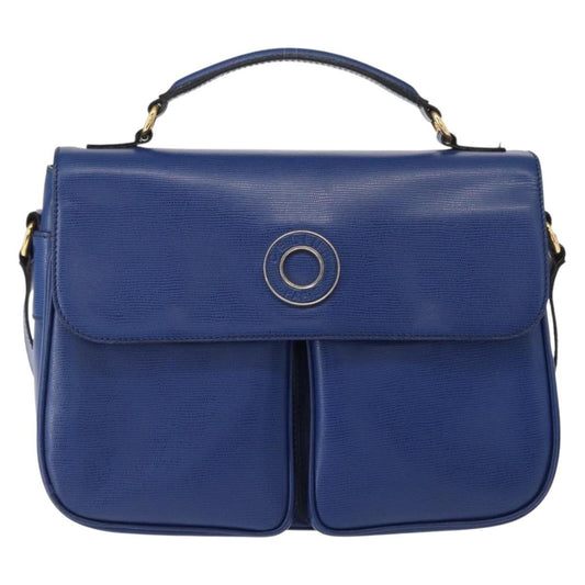 Celine Vintage Circle Logo Crossbody Bag Leather, BLUE, LEATHER, Shoulder bag